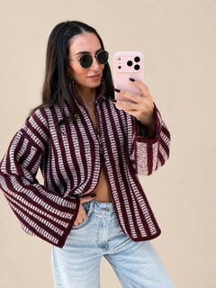 Strick Zipper – Bordeaux / Rosa