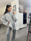 Fluffy oversized knitted sweater in light grey