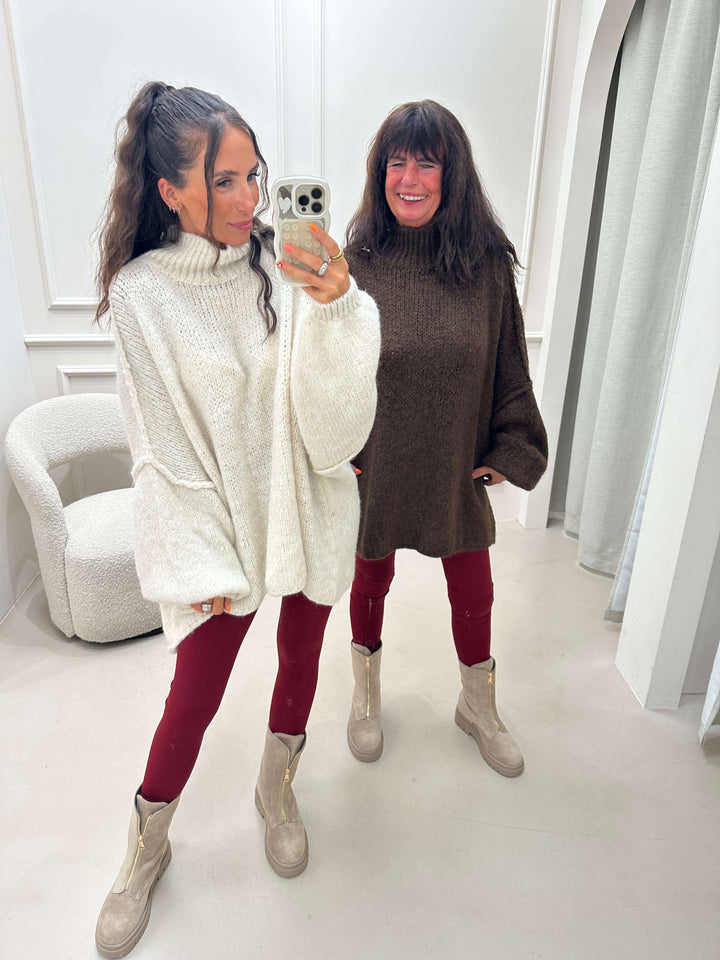 Fluffy oversized knitted sweater in cream