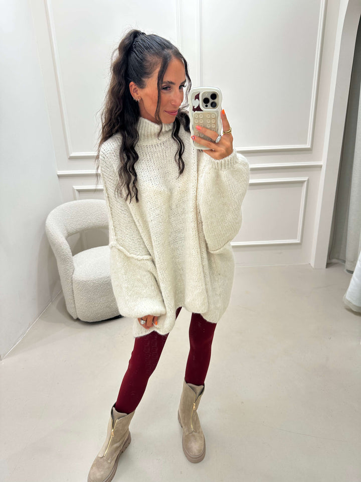 Fluffy oversized knitted sweater in cream