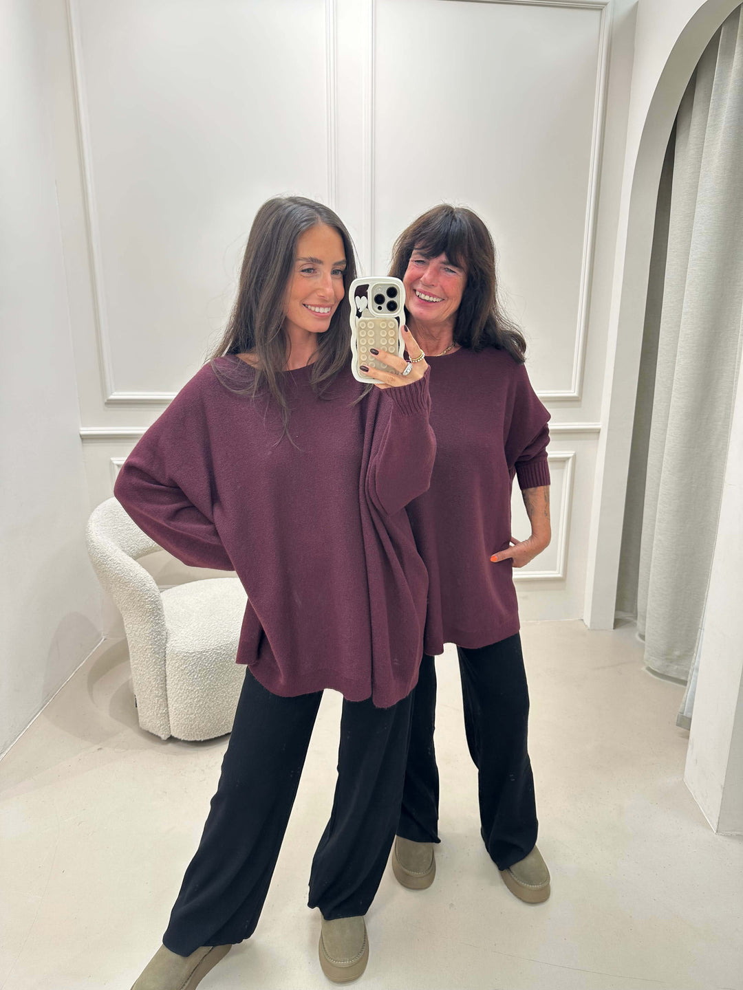 Weiter Strickpullover in Bordeaux