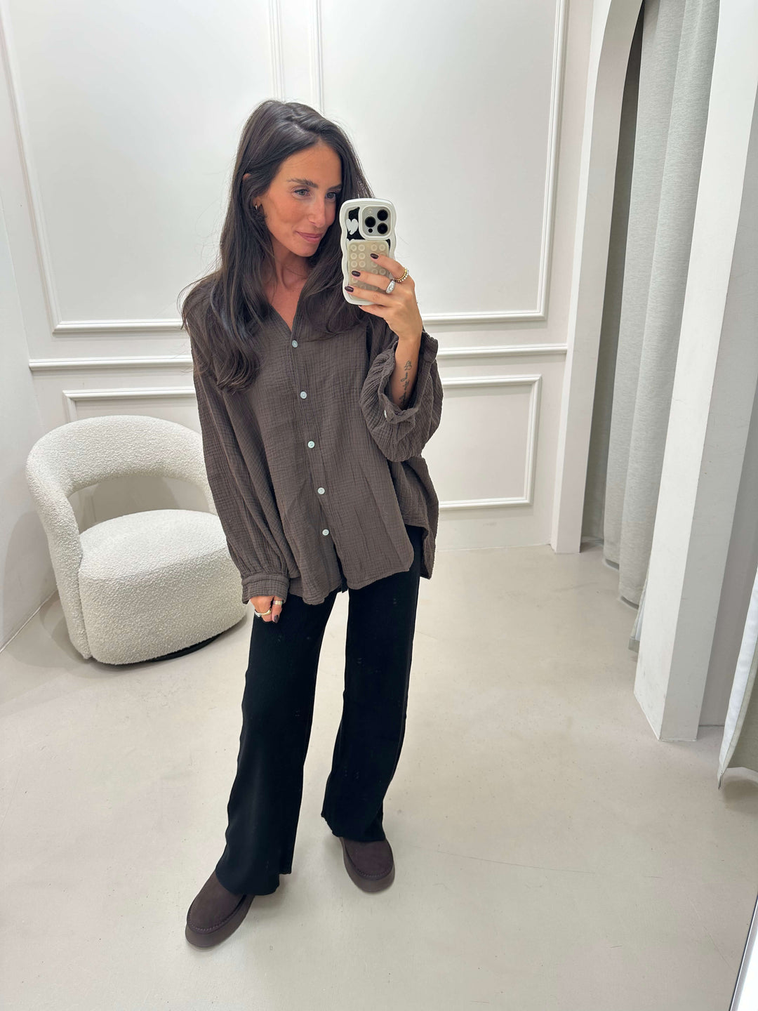 Musselinbluse in Braun