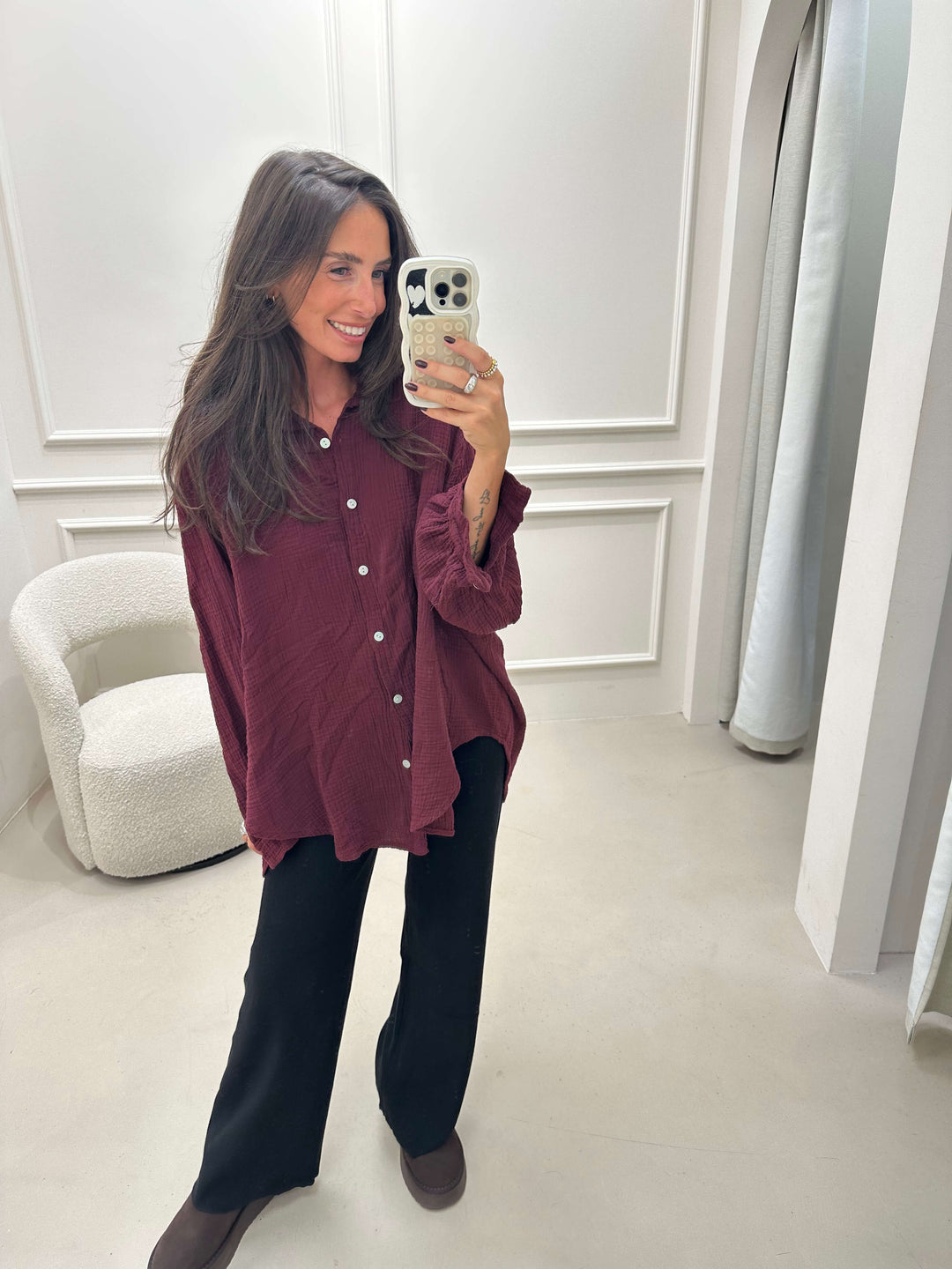 Musselinbluse in Bordeaux