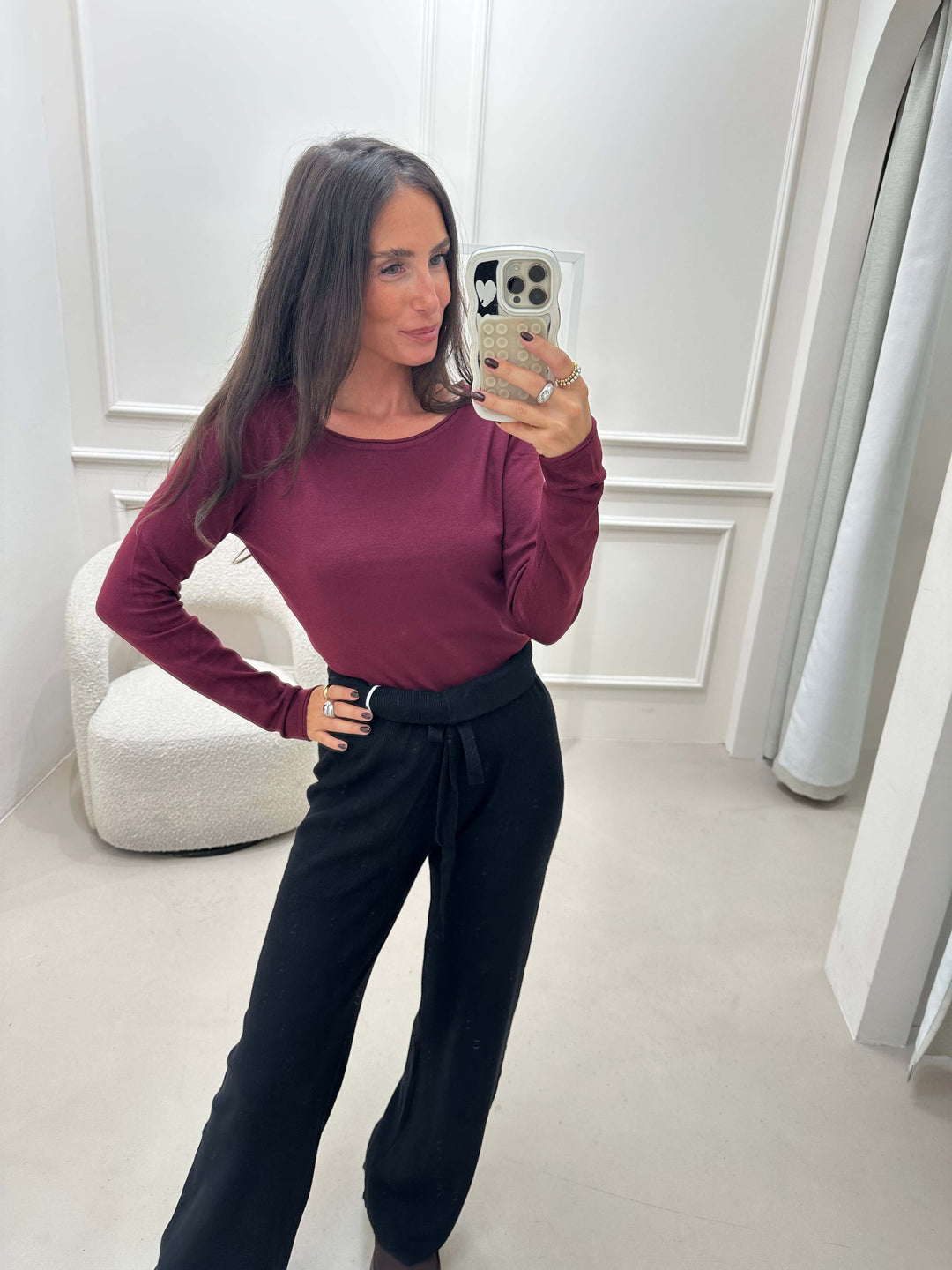 Basic Langarmshirt in Bordeaux