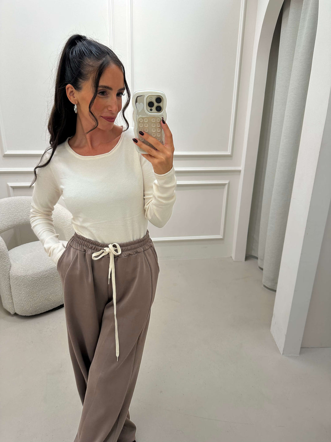 Basic Langarmshirt in Beige