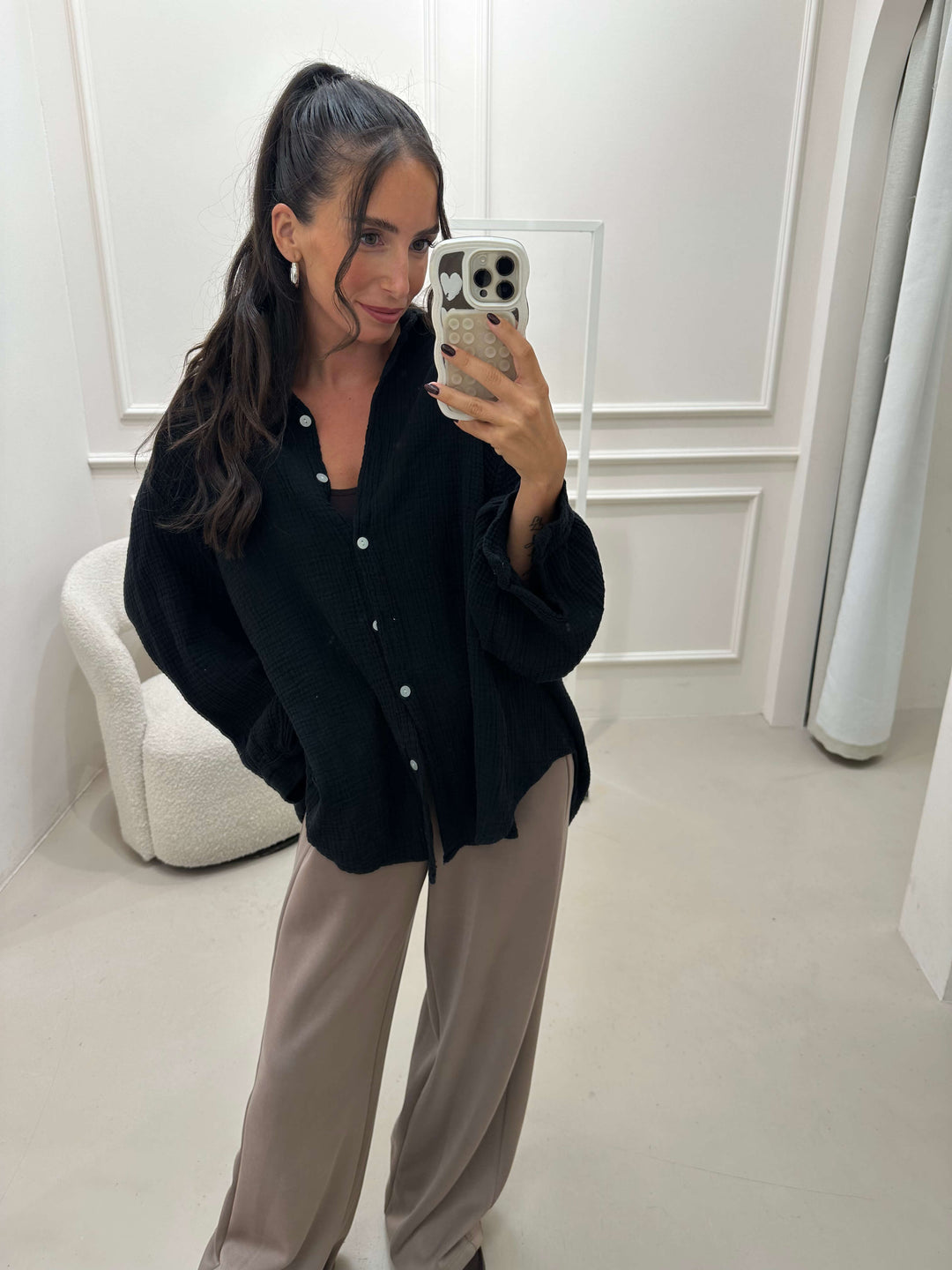 Musselinbluse in Schwarz