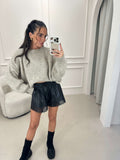 Fluffy short oversized knitted sweater in beige