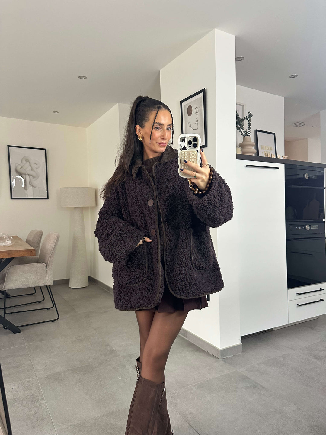 Teddyjacke mit Cordkragen – Dunkelbraun