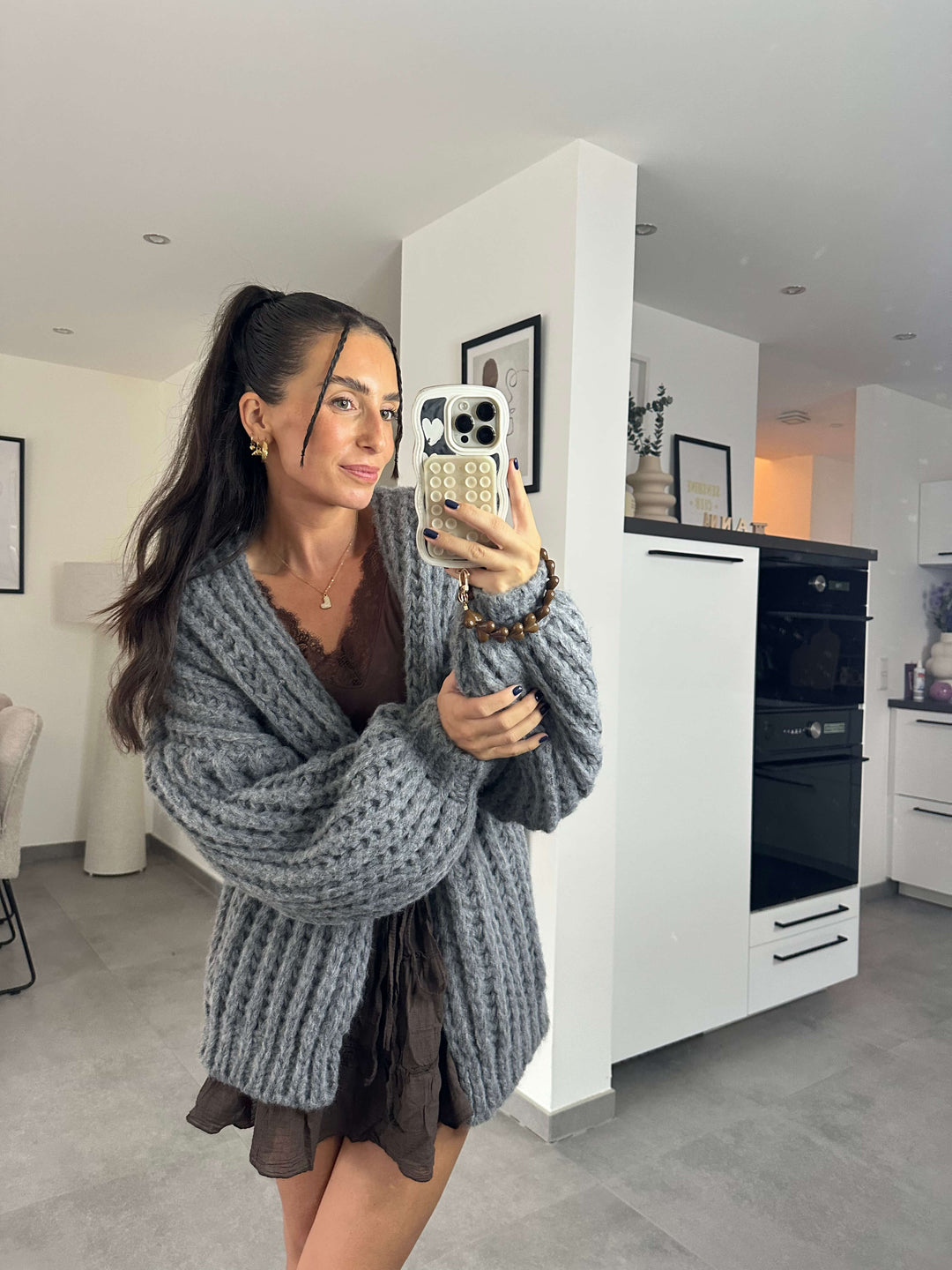 Strickcardigan in Grau – Grob gestrickt & gemütlich