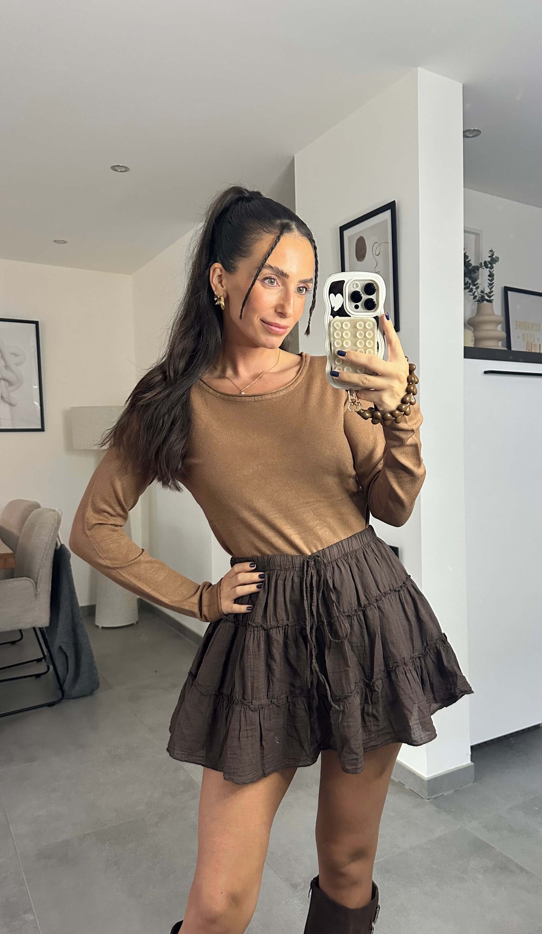 Basic Langarmshirt in Camel