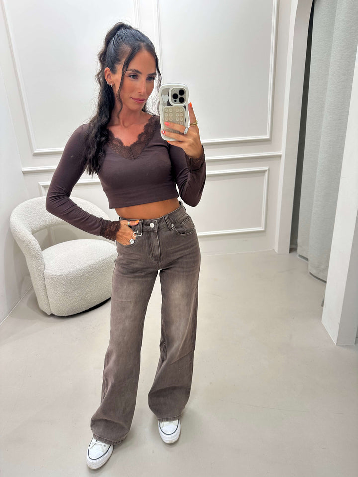 Wide Leg Jeans Taupe