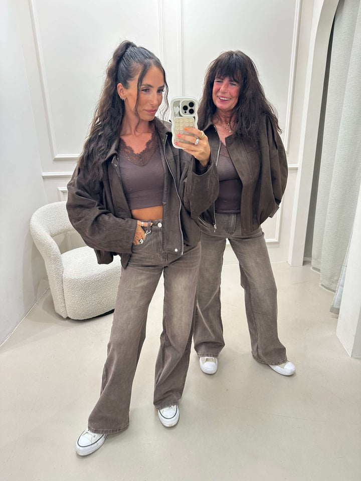 Wide Leg Jeans Taupe