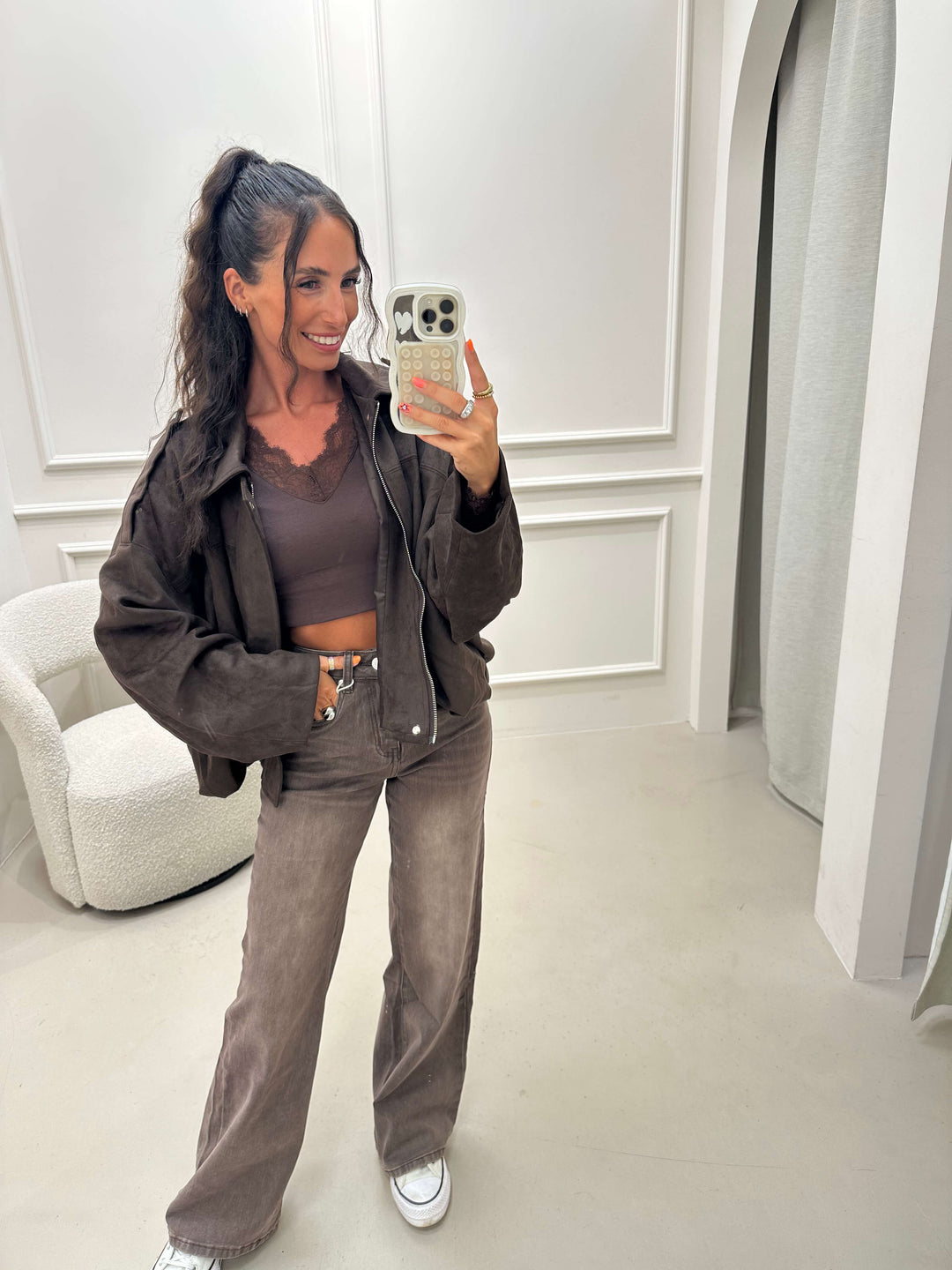 Wide Leg Jeans Taupe