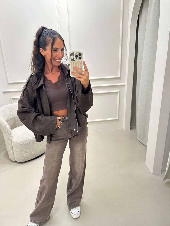 Wide Leg Jeans Taupe