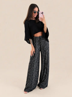 Leoprint Jersey Stoffhose – Anthrazit - Tall (Länge)