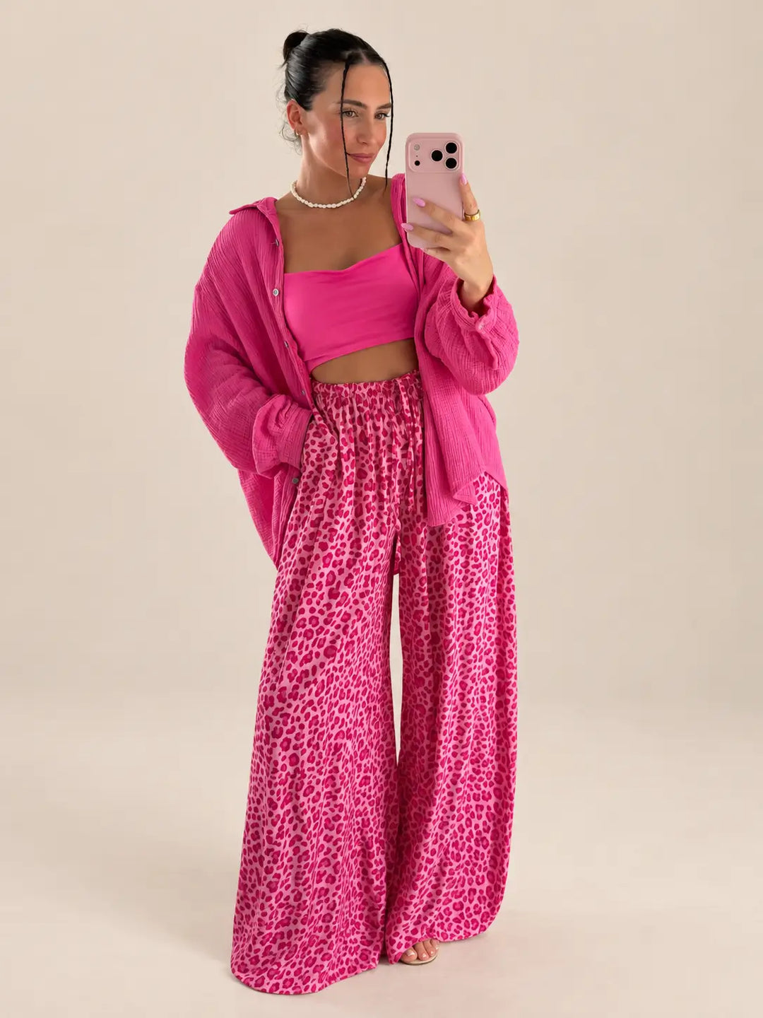 Leoprint Schlabberhose – Pink