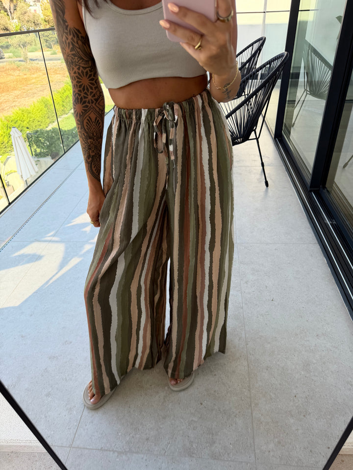 Gestreifte Schlabberhose – Khaki