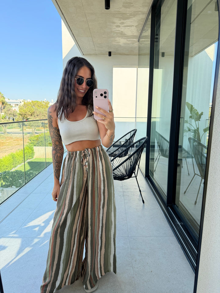 Gestreifte Schlabberhose – Khaki