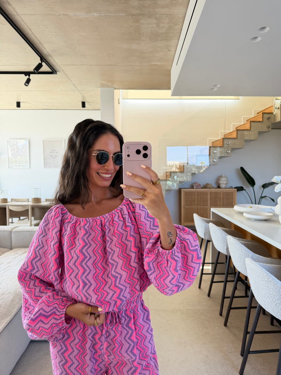 Musselin Crop Top – Flieder/Rosa
