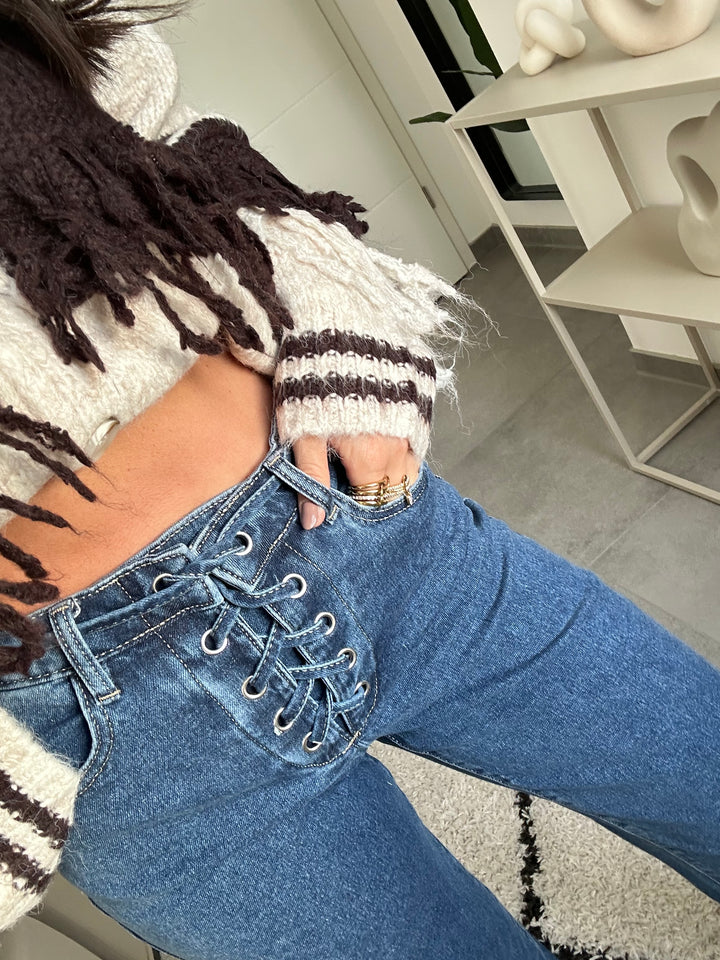 Lace-Up Jeans Blau