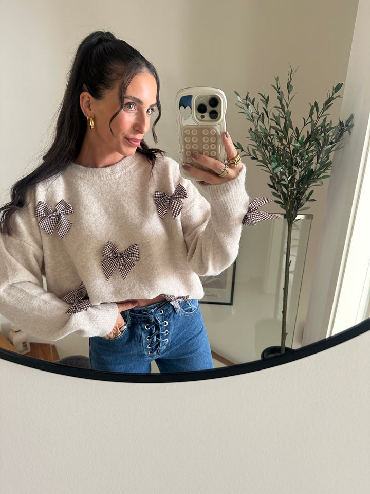 Schleifen Pullover Beige