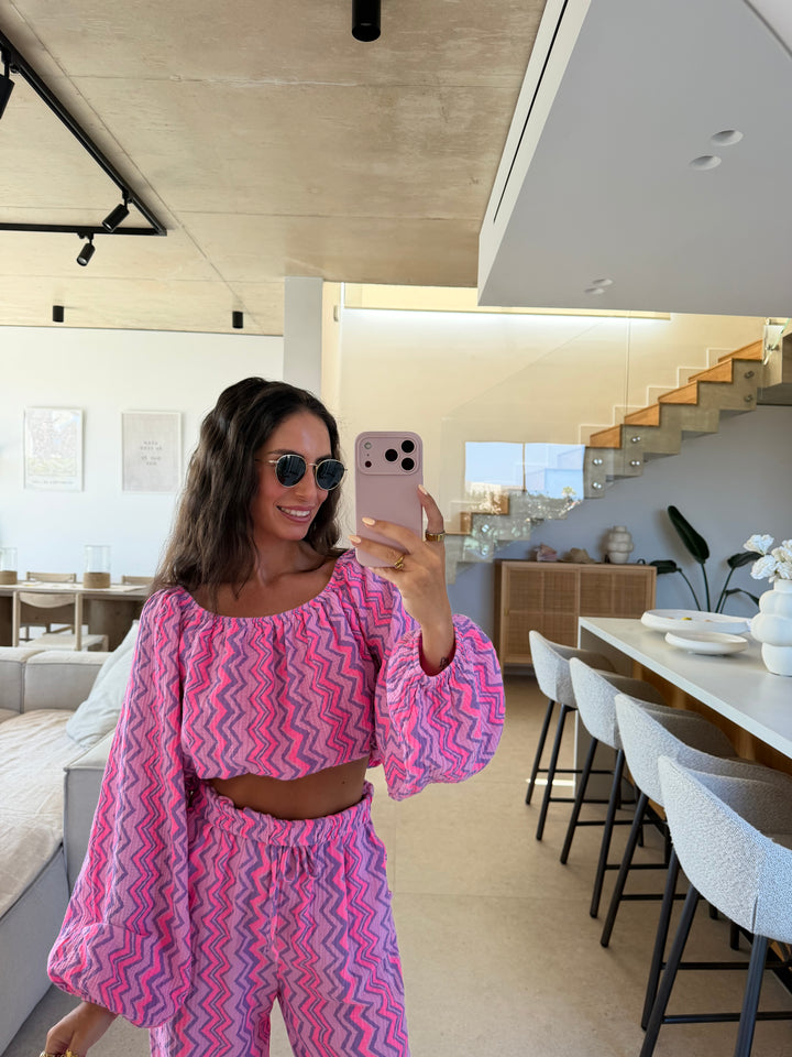 Musselin Crop Top – Flieder/Rosa