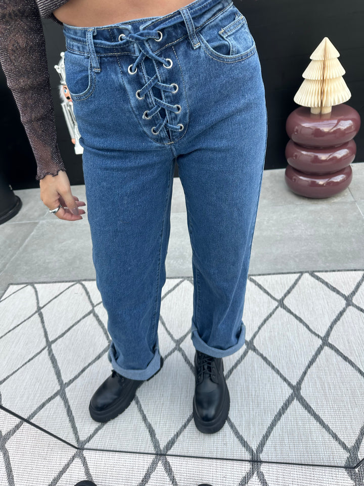 Lace-Up Jeans Blau
