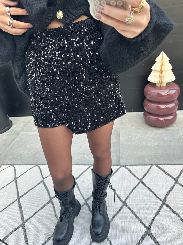Glitzer Hosenrock Schwarz mit Pailletten