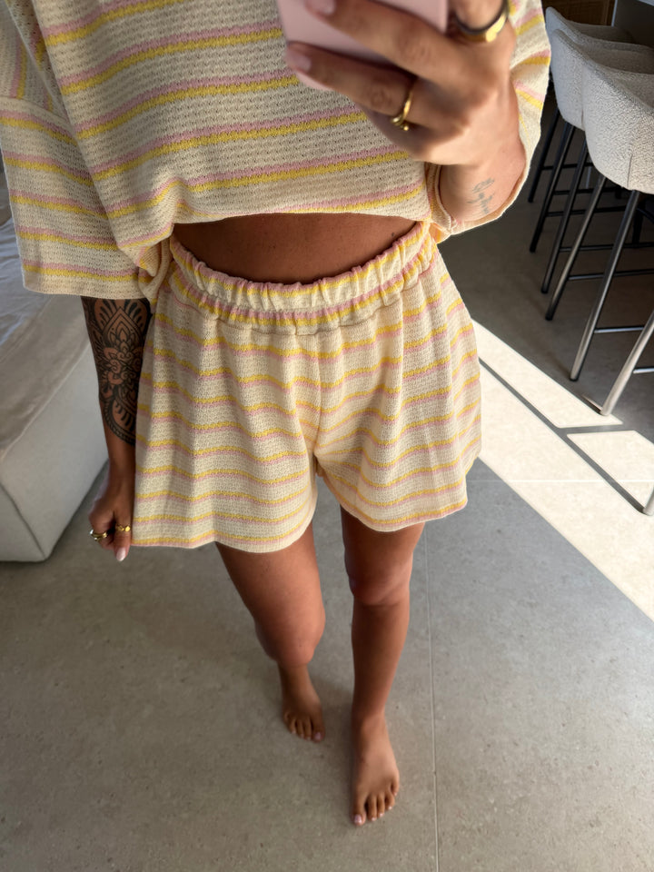 Streifen Shorts – Creme/Rosa/Gelb
