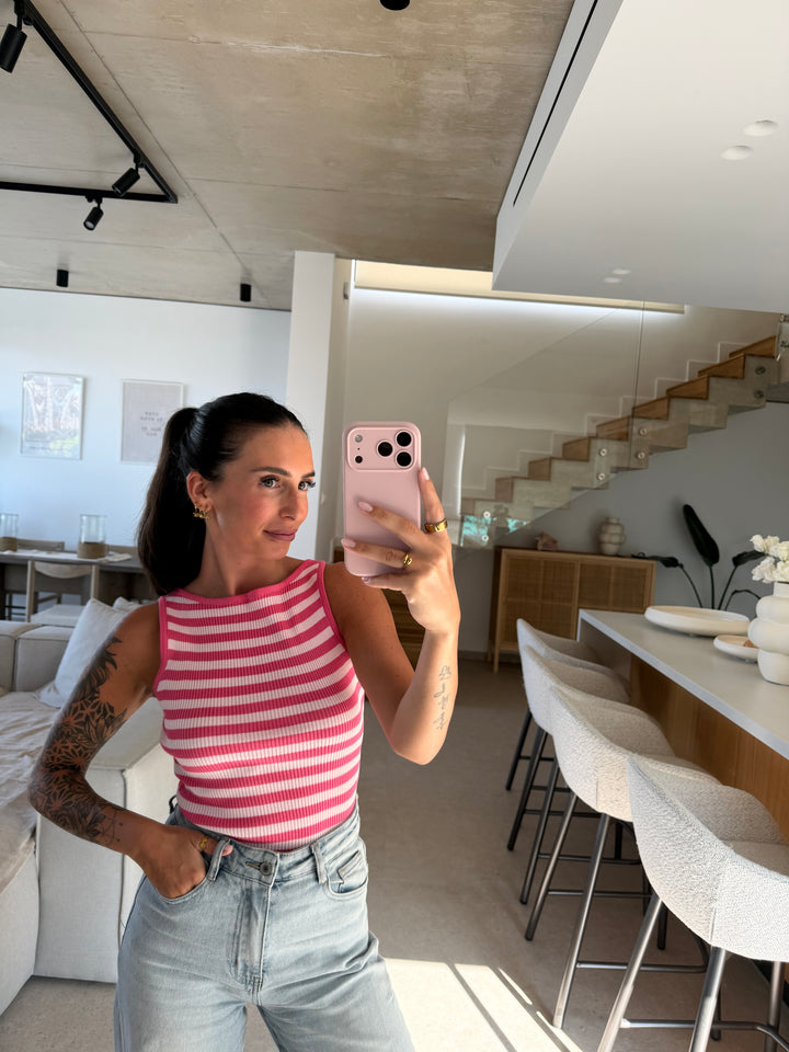 Geripptes Top mit Streifen – Pink/ Rosa