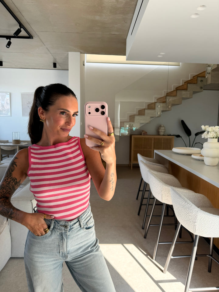 Geripptes Top mit Streifen – Pink/ Rosa