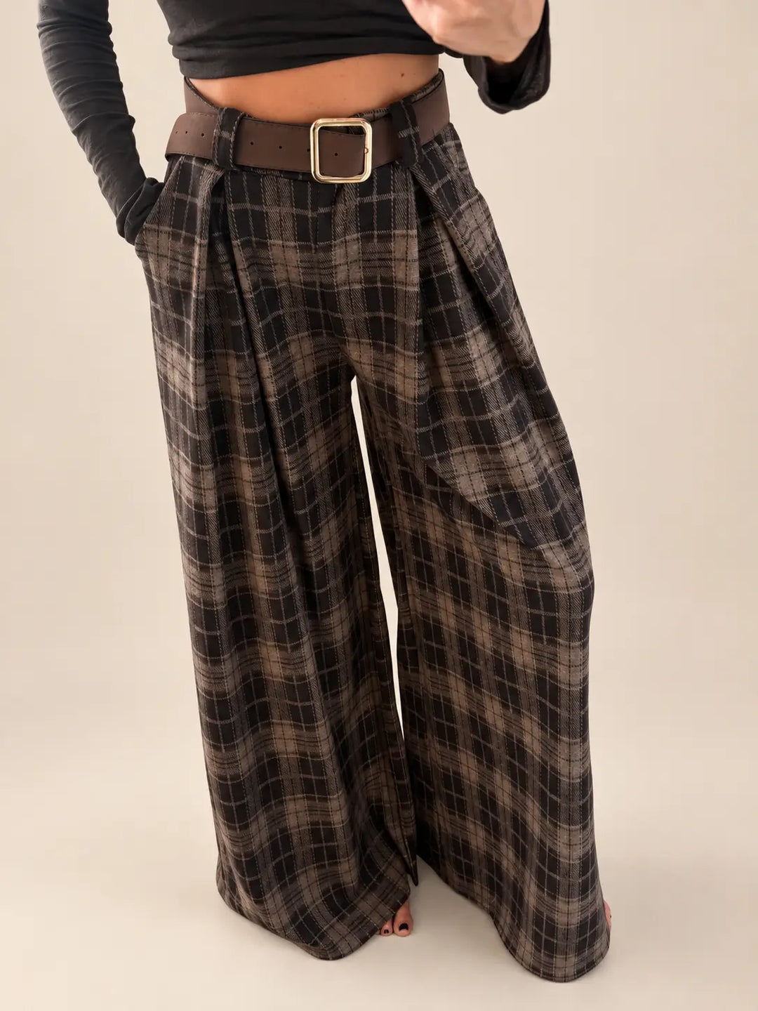 Checked Trousers – Brown, view 2 | Lisa’s Boutique