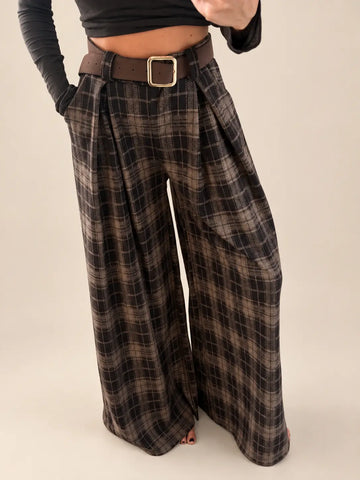 Checked Trousers – Brown, view 2 | Lisa’s Boutique