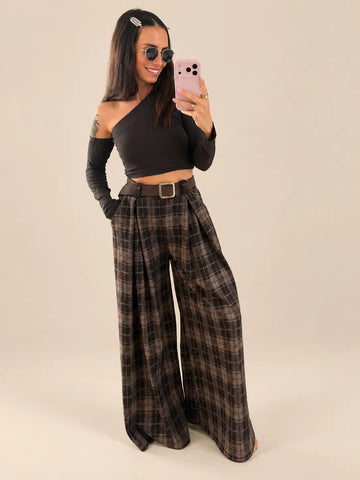 Checked Trousers – Brown, view 1 | Lisa’s Boutique
