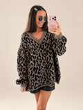 V-Neck Leopard Print Sweater – Brown