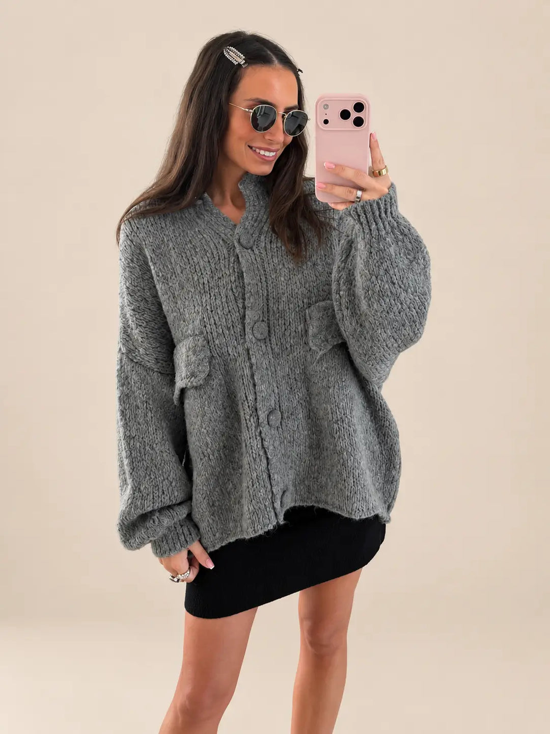 Cozy Cardigan – Grey, view 2 | Lisa’s Boutique