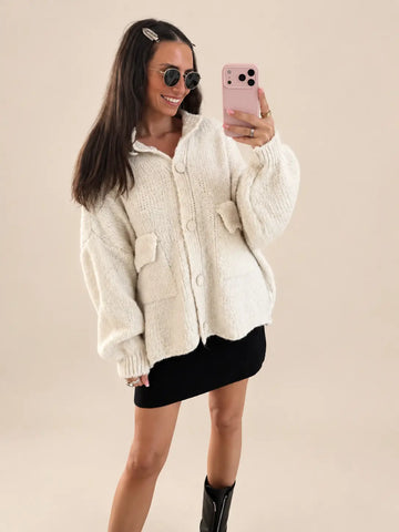 Cozy Cardigan – Cream, view 2 | Lisa’s Boutique