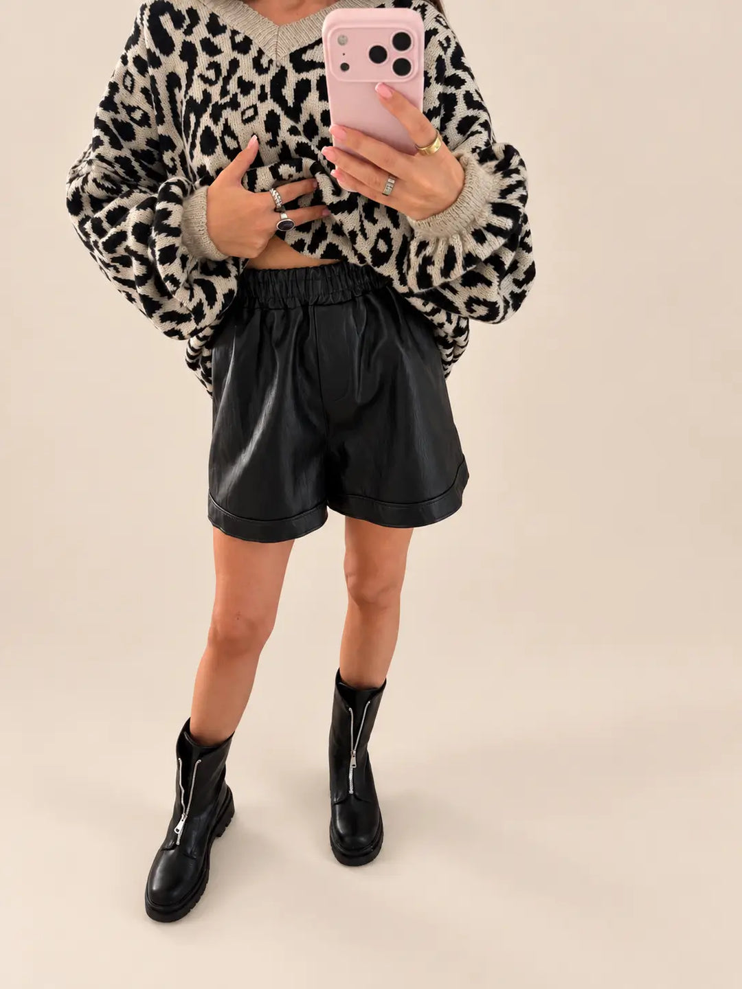 Faux Leather Shorts – Black, view 1 | Lisa’s Boutique