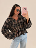 Cropped Checked Shirt – Beige/Brown
