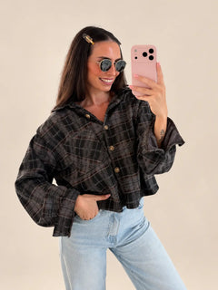 Cropped Checked Shirt – Grey/Black