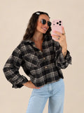 Kariertes Crop Hemd – Braun