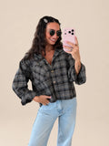 Kariertes Crop Hemd – Grau