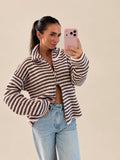 Cardigan in maglia con cerniera – Tortora e bianco