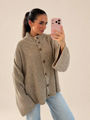 Maglione oversize a coste – Beige