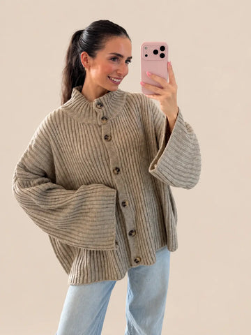 Maglione oversize a coste – Beige
