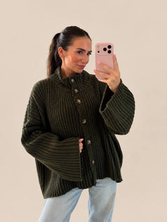 Maglione oversize a coste – Kaki