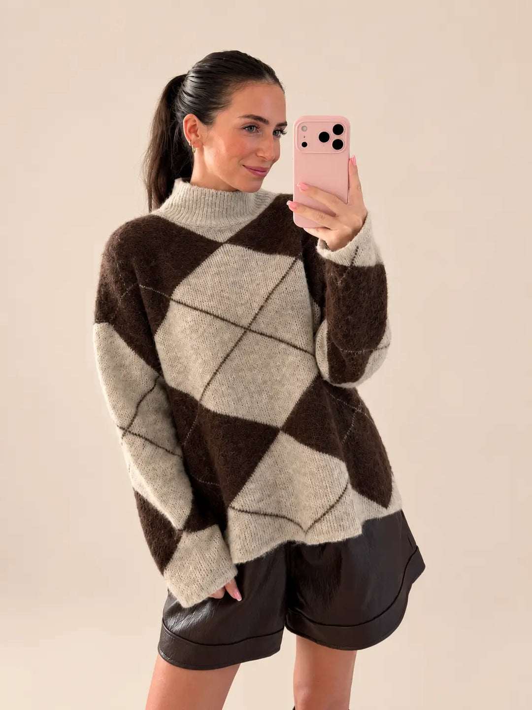 Argyle Knit Sweater – Brown