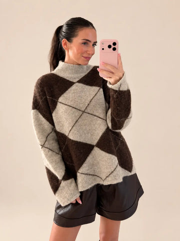 Argyle Knit Sweater – Brown