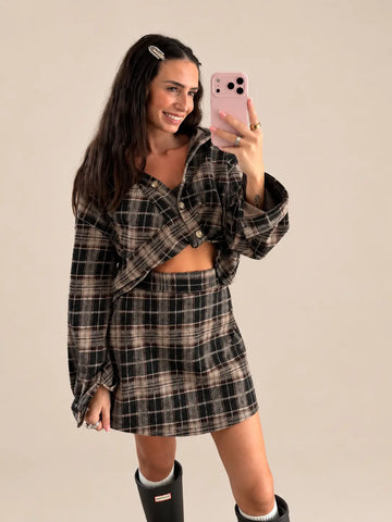 Plaid Skort – Brown/Beige