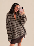 Gilet zippé rayé – Marron